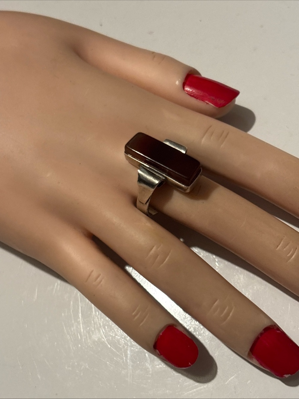 Unique Vintage Silver 950 genuine red carnelian Stone ring size 7